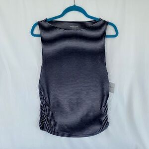 American Eagle Navy Striped Ruched Boat Neck Tank Top NWT